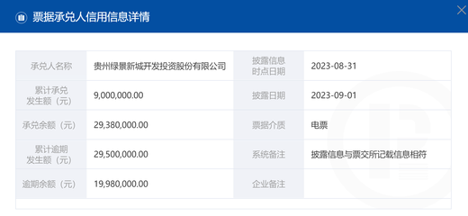 上海票据交易所披露,贵州多家企业商票持续逾期被公示
